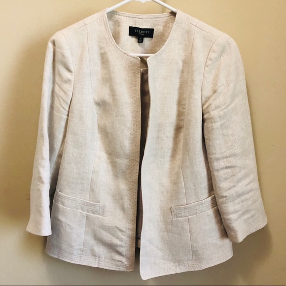 Talbots 100% Linen Open Jacket Blazer Size 4P - Picture 2 of 7